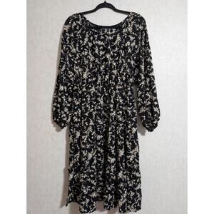 CES FEMME Black Floral Tiered Midi Dress Long Sleeve Women’s Medium
